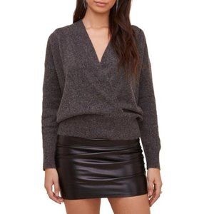 ASTR Pleated Wrap Front Sweater Women's Size S Charcoal Gray Cozy Girl Anthro